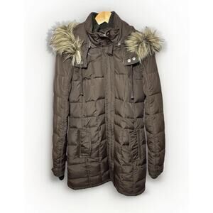 Vintage Y2K Abercrombie & Fitch Quilted Puffer Jacket Women's Large Brown Hood